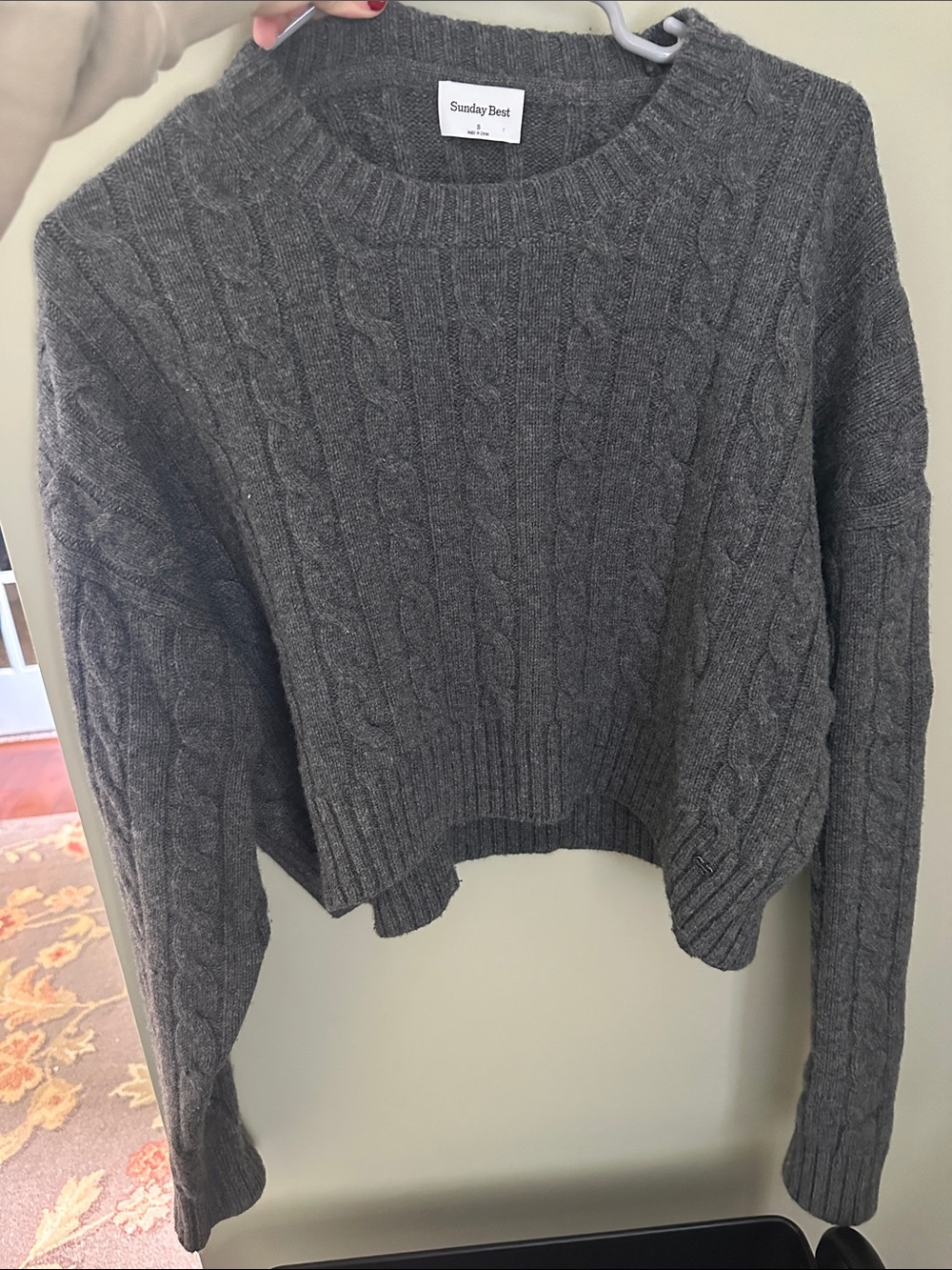 Aritzia Gray Cable-Knit Crew Sweater